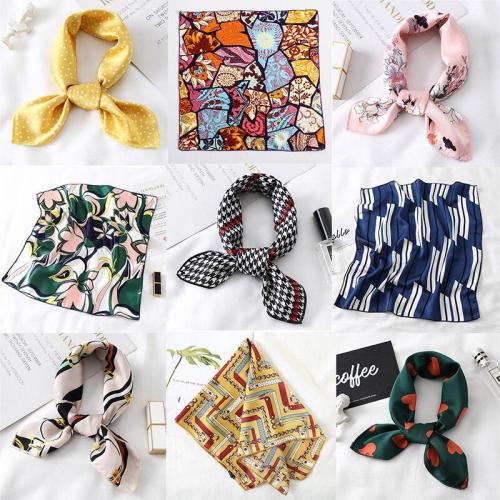 Women Small Satin Silk Scarf Square Print Wrap Foulard Femme Handkerchief Bandana Neck Hair Skinny Tie Scarves Shawls