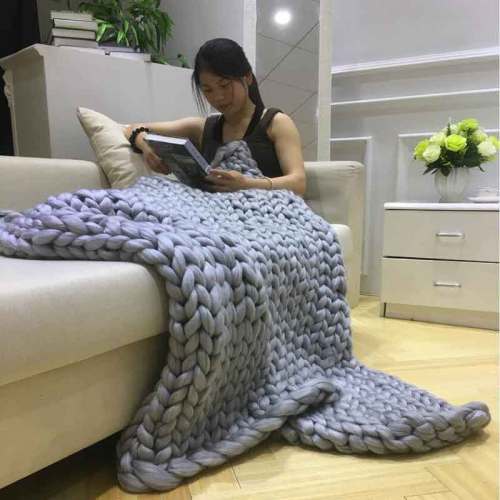 Fashion Hand Chunky Knitted Blanket Thick Yarn Wool-like Polyester Bulky Knitted Blankets Winter Soft Warm Throw Drop Shipping