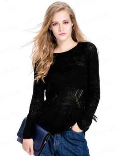 Women's O-Neck Knitted Loose Sweater Blouse Shirt