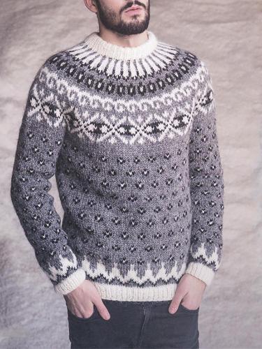 Casual grey round neck Icelandic polka dot sweater TT004