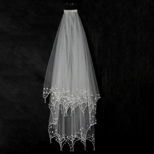 Luxury Wedding Veil With Crystal Edge Short Two Layers White Ivory Tulle Bridal Veil 2020