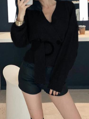 Casual Sexy V Collar   Long Sleeve Shown Thin Knitted Sweater  Blouse