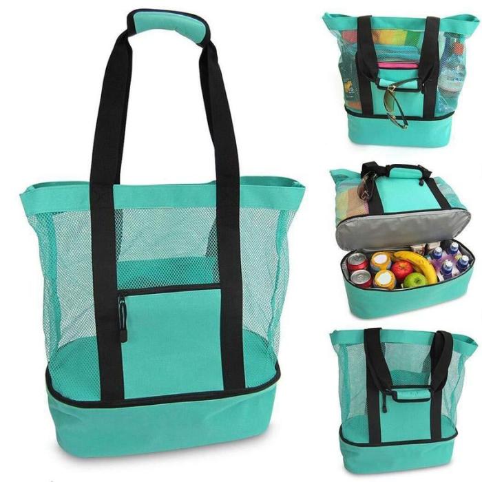 Outdoor Green Ice Pack Picnic Insulation Fresh Pack Beach Bag With Zipper Top And Insulated Picnic Cooler
