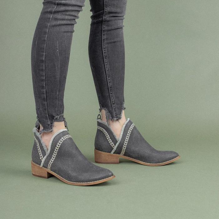 Brief Comfortable Chunky Round Toe Plain Women Boots
