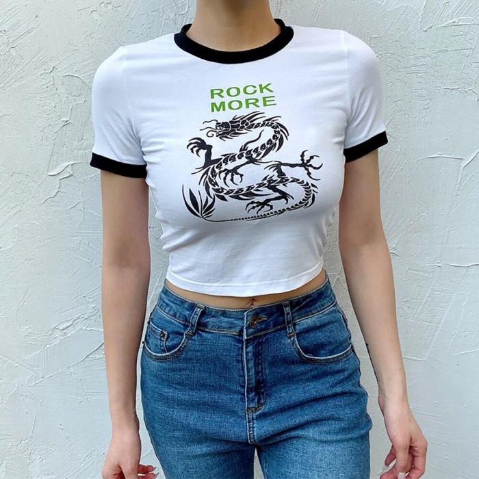 Chinese Character Dragon Print T Shirt Top
