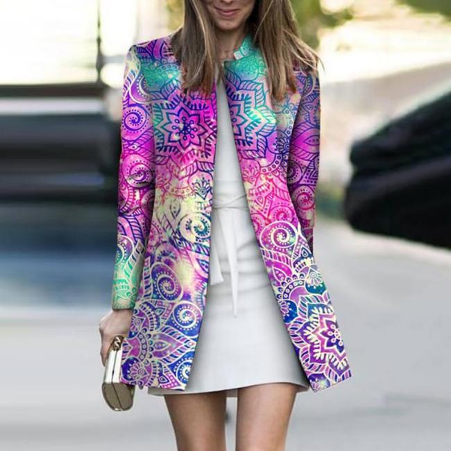 Casual Stand Collar Long Sleeve Printed Colour Jacket