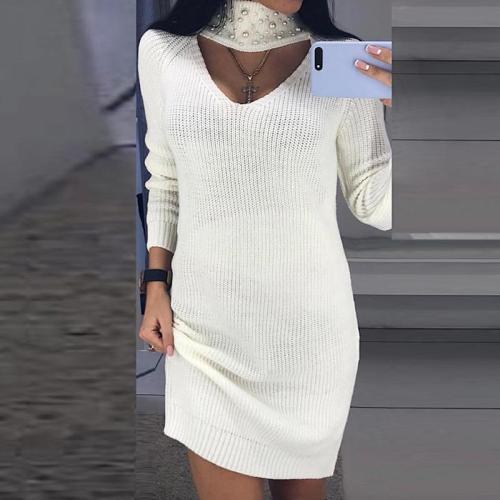 Turtleneck Hollow Out Pullover Oversized Sweater Dress