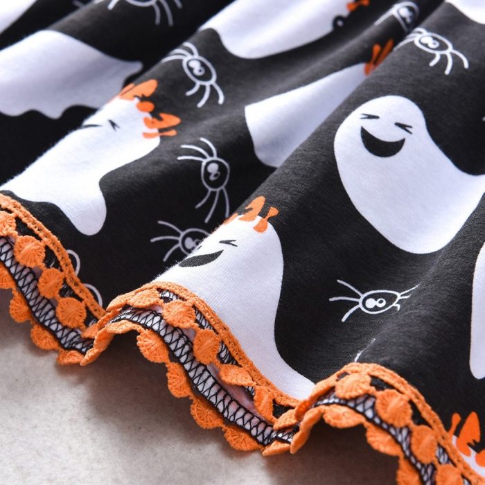 Girl Dress Toddler Kids Baby Formal Halloween Ghost Print Princess Party Dress Outfits Girls Fashion Winter Leisure Dress