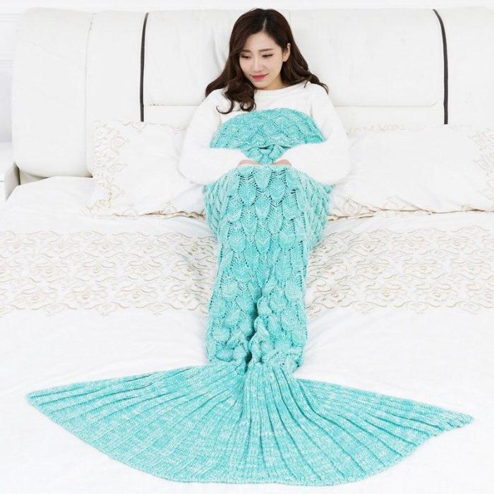 Colorful Mermaid Blanket Handmade Knitted Sleeping Wrap Sofa Blanket Kids Adult Crocheted Bag Bedding Throws Knitted Blankets