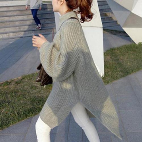 Casual High Collar   Solid Color Pullover Long Sweater