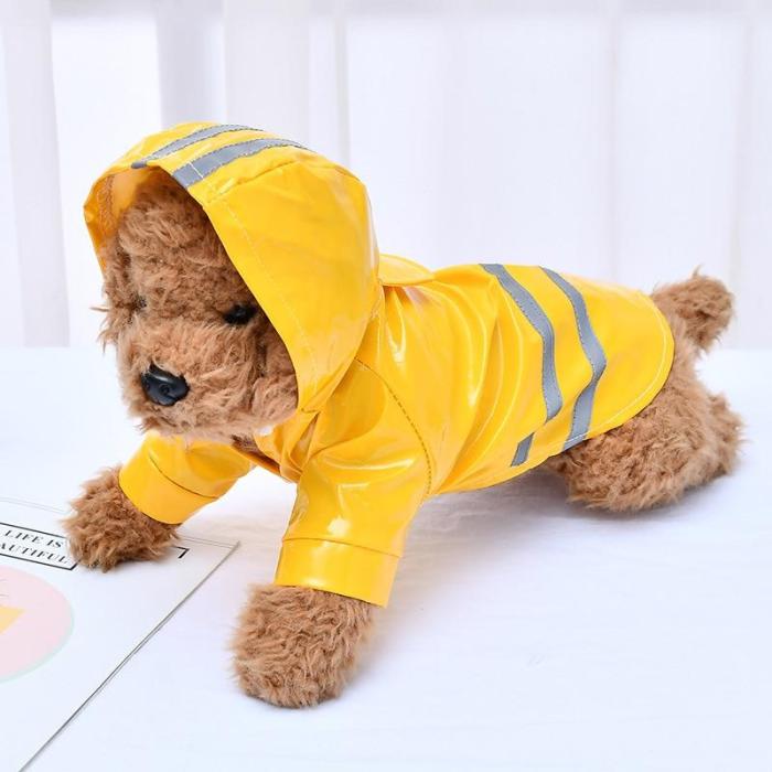 Pet Dog Puppy Reflective Striped Waterproof Hooded Raincoat PU Leather Lightweight Jackets Windproof Clothes