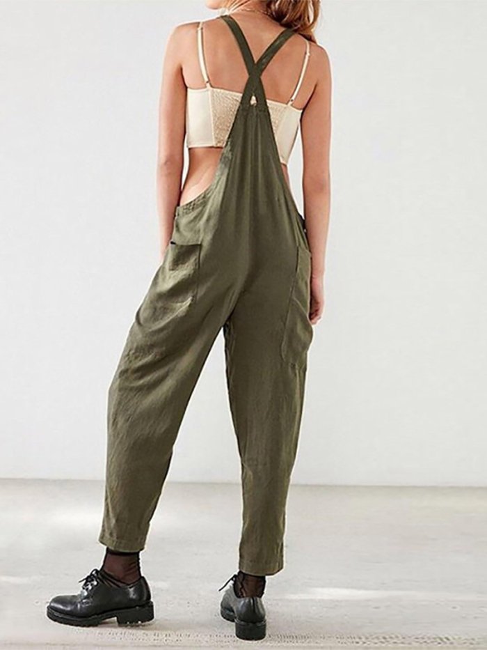Casual Straps Sleeveless Pure Colour Jumpsuits