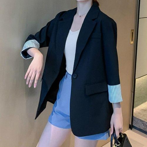 Women Solid Color Thin Pocket Office Casual Loose Korean Blazer