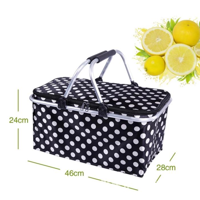 Polka Dot Picnic Basket Insulated Colder Picnic Camping Basket Cool Hamper Storage Basket Bag Box Takeaway Box