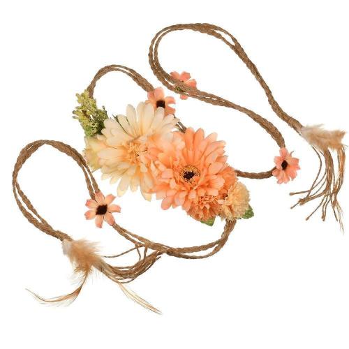 Bohemia Style Artificial Flower Belt With Long Braid Rope Women Girls Wedding Sashes Floral Belt Women Dress Belts Accessories