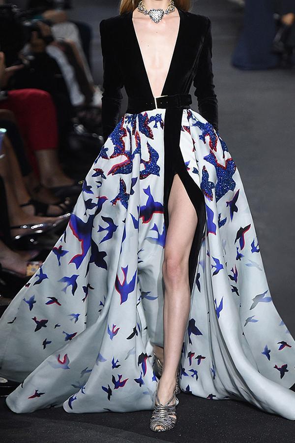 Elegant Fashion V Neck   Floral  Printed Long Sleeve  Maxi Dress