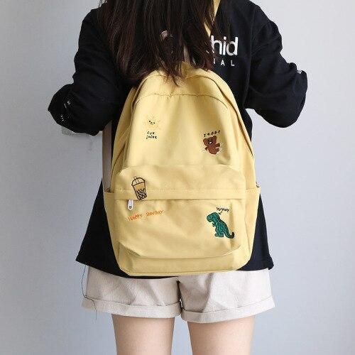 Female Cute Embroidery Backpack Women Harajuku School Bag Teenage Book Ladies Backpack Kawaii College Student Girl Bags Fashion
