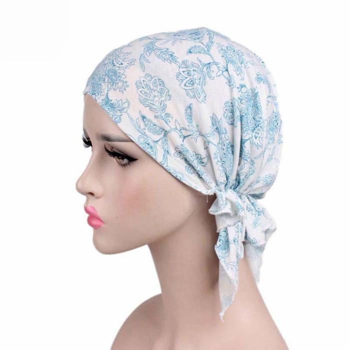 Fashion Vintage Floral Printed Muslim Turban Hats Women Girls  Stretchy Elastic Chemo Cap Head Scarf Hijab Cap Hair Accessories