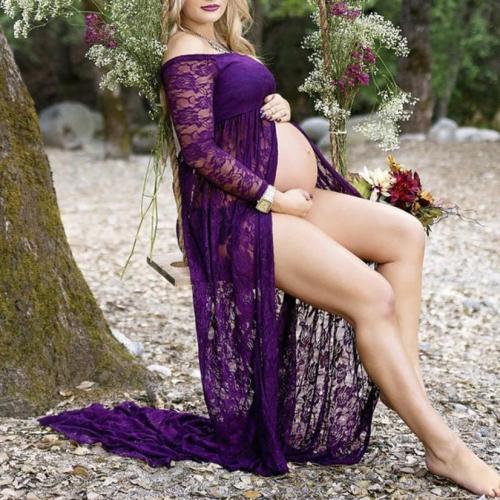 Maternity Off Shoulder Lace Maxi Dress Without Underwear