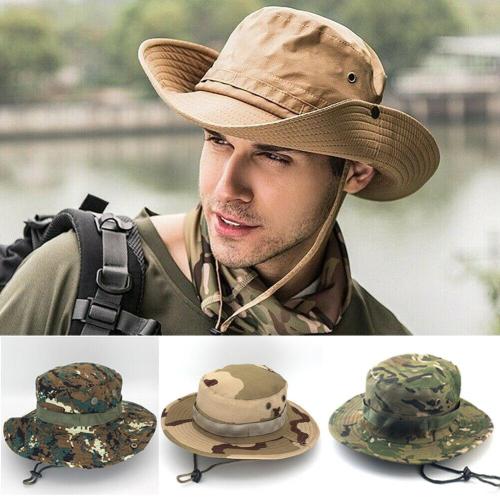 Unisex Bucket Hat Hikinig Cap Military Outdoor Fishing Hunting Wide Brim Camo Boonie Mesh Sun Cap UV Protection Ear Flap Hat