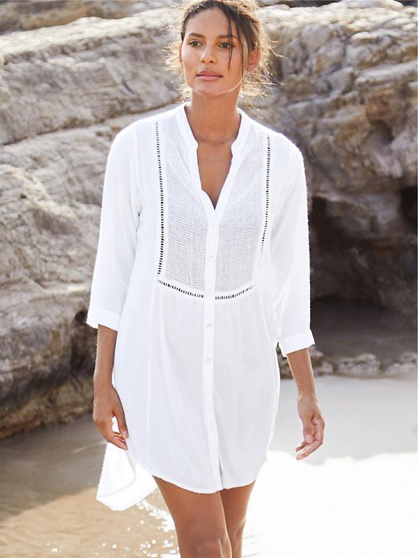Hollow Split-joint Single-breasted Shirt Cover-up