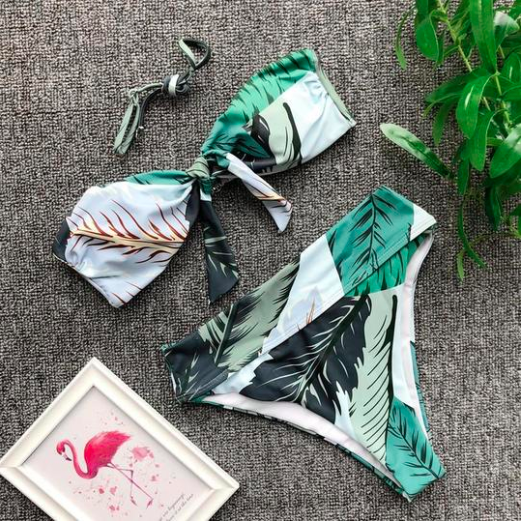 Tropical Leaf Tie-up Bikini Set