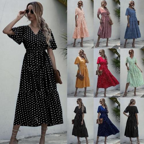 Long Dress Women Casual Print Midi Sundresses Elegant Fitted Clothing Dresses