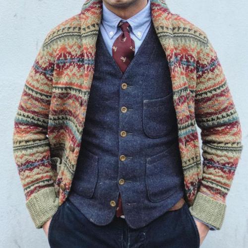 Men's Woven Pattern Long Sleeve Knitwear