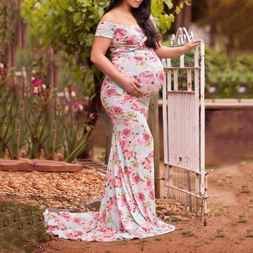 Floral Print Off Shoulder Maternity Dress