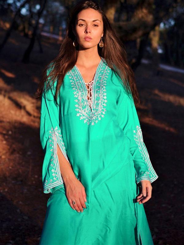 Embroidered Raised Band Kaftan Cover-up