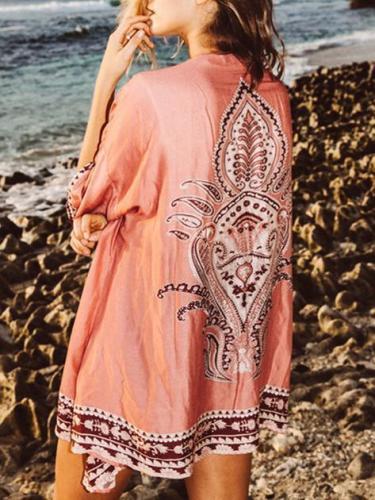 Fashion Floral-Printed Half Sleeve Bohemia Beach Cover-Ups