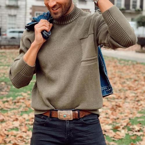 Man's Urban Leisure High Collar Splicing Sweater