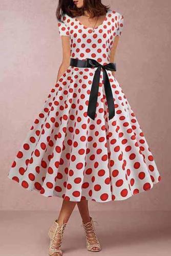A Polka Dot Print Round Collar Dress