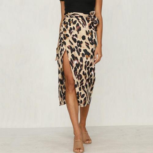 Leopard Pattern High Waist Rip Skirt Half Skirt