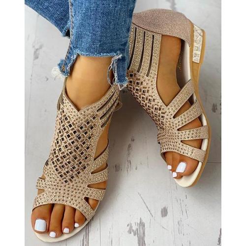 Casual Flat Studded Hollow Out Sandals