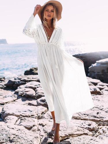 Lace V-neck Hollow Maxi Cover-Up Dress