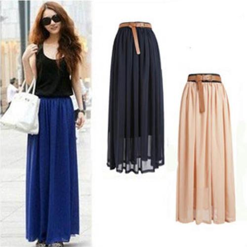 New Brand Fashion Designer Sexy Style Skirt  Women Sexy Chiffon Candy Color Long Skirt High Quality  Nice designs Hot selling