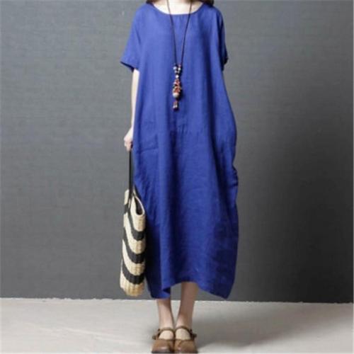 Casual Pure Color Round Neck Vacation Maxi Dress