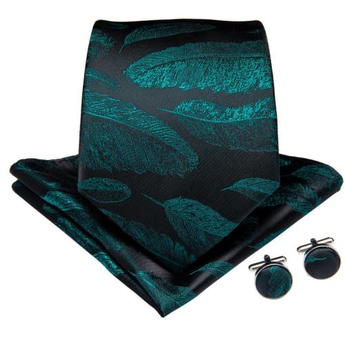 Quality Men Tie Green Black Novelty Wedding Tie For Men Dropshipping EBUYTIDE New Designer Hanky Cufflinks Clip Tie Set SJT-7193
