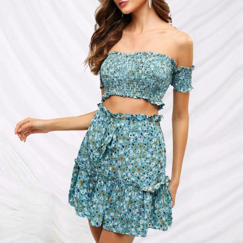 Sweet Retro Small Floral Word Collar Strapless Tube Top Suit