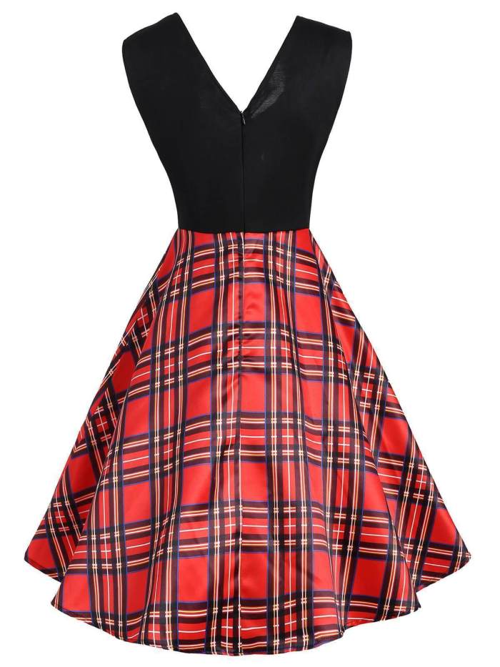 Red 1950s Plaid Patchwork Dress