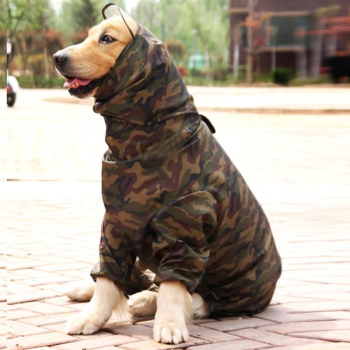 Pet Dog Camouflage Raincoat For Big Dogs Waterproof Outdoor Clothes Hooded Rain Cloak Jumpsuit French Bulldog Overalls Labrador