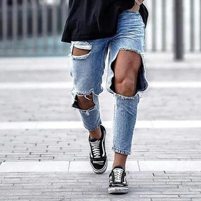 Men's Fashion Casual Big Broken Hole Jeans