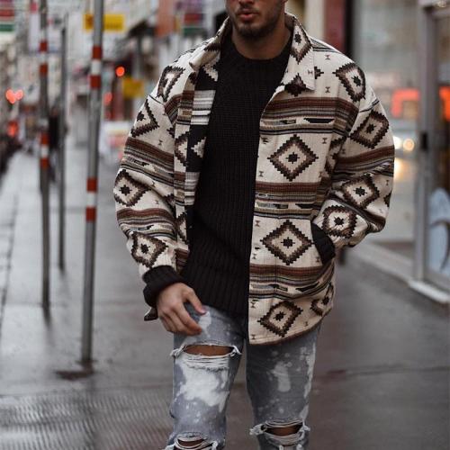 Trendy street fold collar print pocket jacket