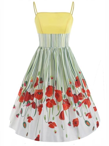 1950s Floral Print Pactchwork Dress