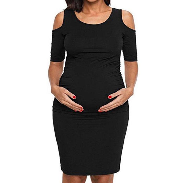 Summer New Fashion Pregnant Women Cold Shoulder Maternity Dress Bodycon Photography Daily Dress