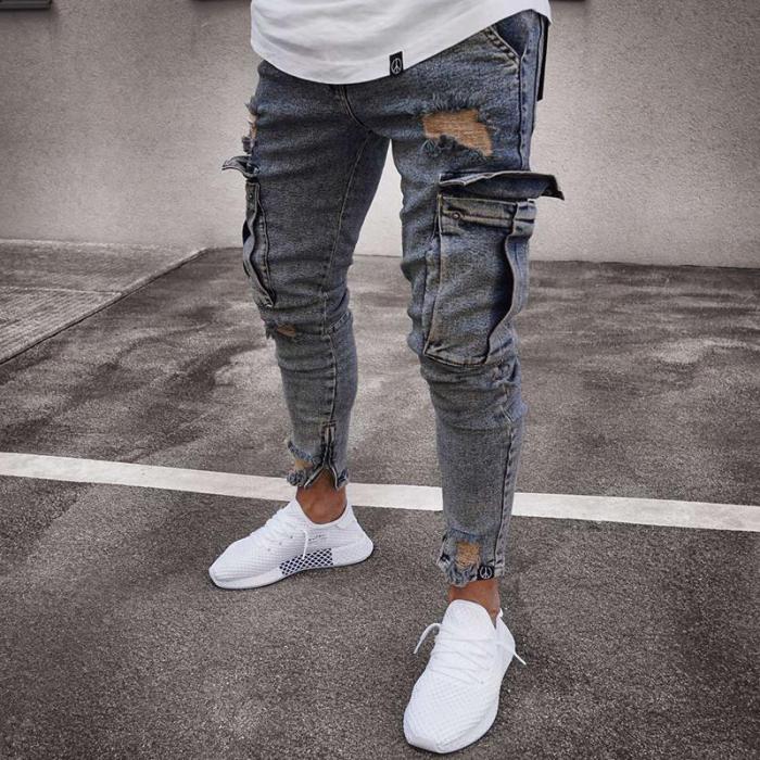 Street Hole Zip Pocket Jeans
