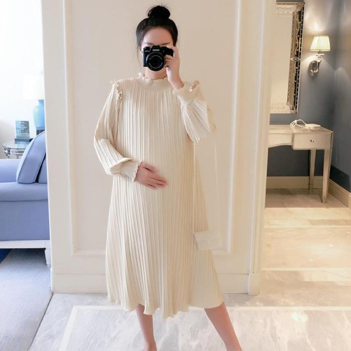 New Spring Maternity Dresses Fashion Chiffon Pleated Long Pregnancy Dress 2020 Casual Loose Maternity Clothes For Pregnant Women