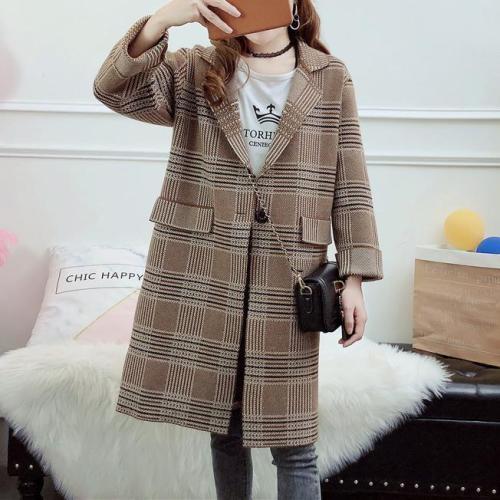Casual Plaid Tailored Collar Knit Cardigan