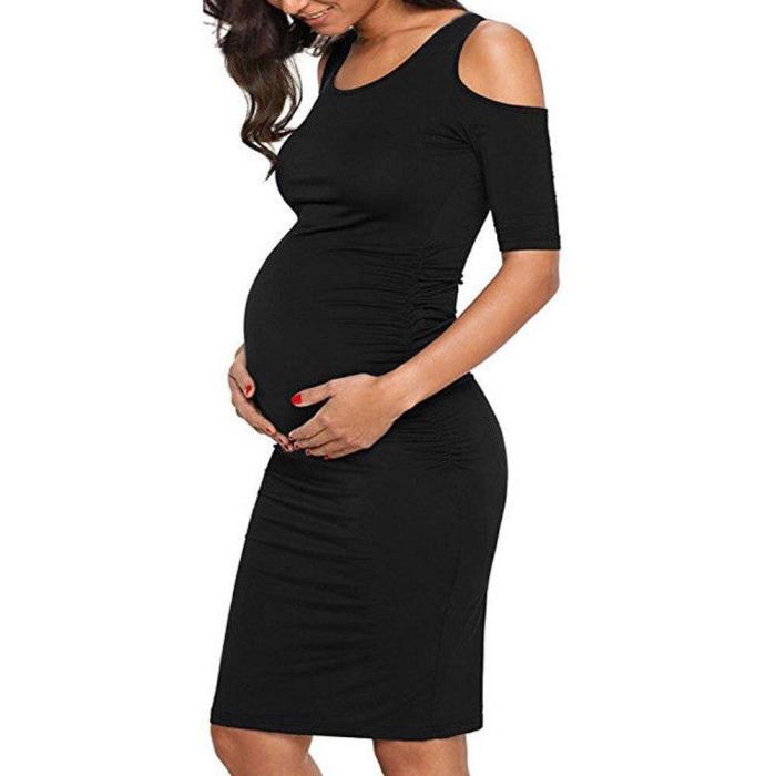 Summer New Fashion Pregnant Women Cold Shoulder Maternity Dress Bodycon Photography Daily Dress